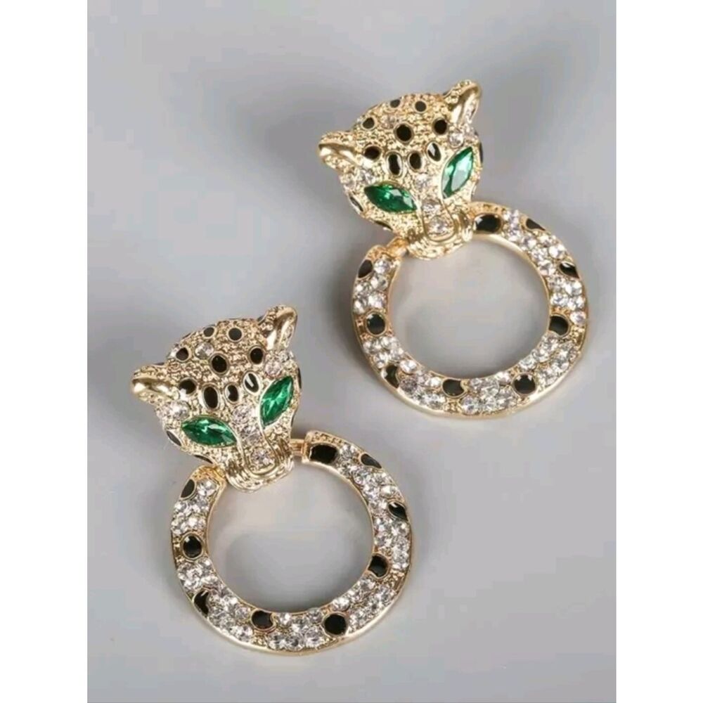 Leopard Gold Plated Diamond Doorknocker Earrings